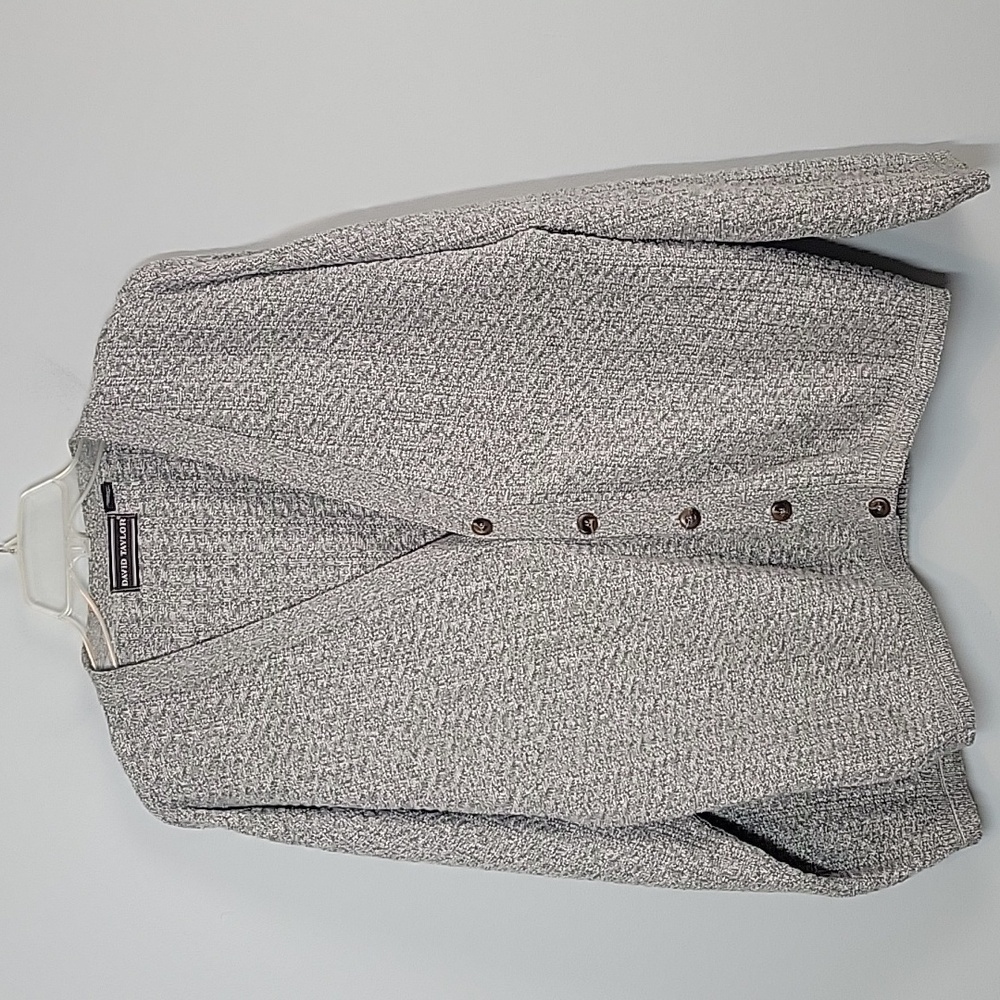 David Taylor mens Large Gray Cable Knit cardigan Grandpa sweater